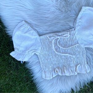 Faithful the Brand smocked cream crop top 2